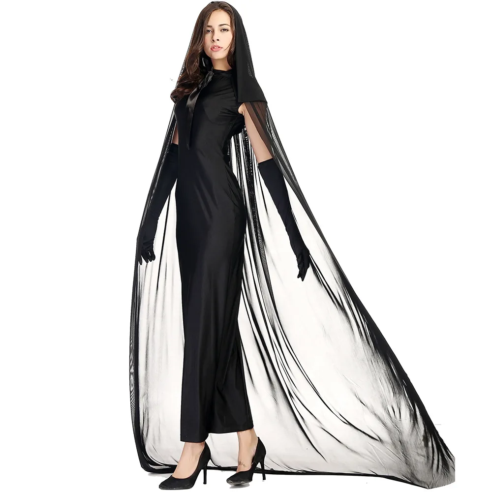 Black Women Witch Sorceress Cosplay Female Halloween Scary Ghost Costumes Carnival Purim Parade Stage Role Play Show Party Dress