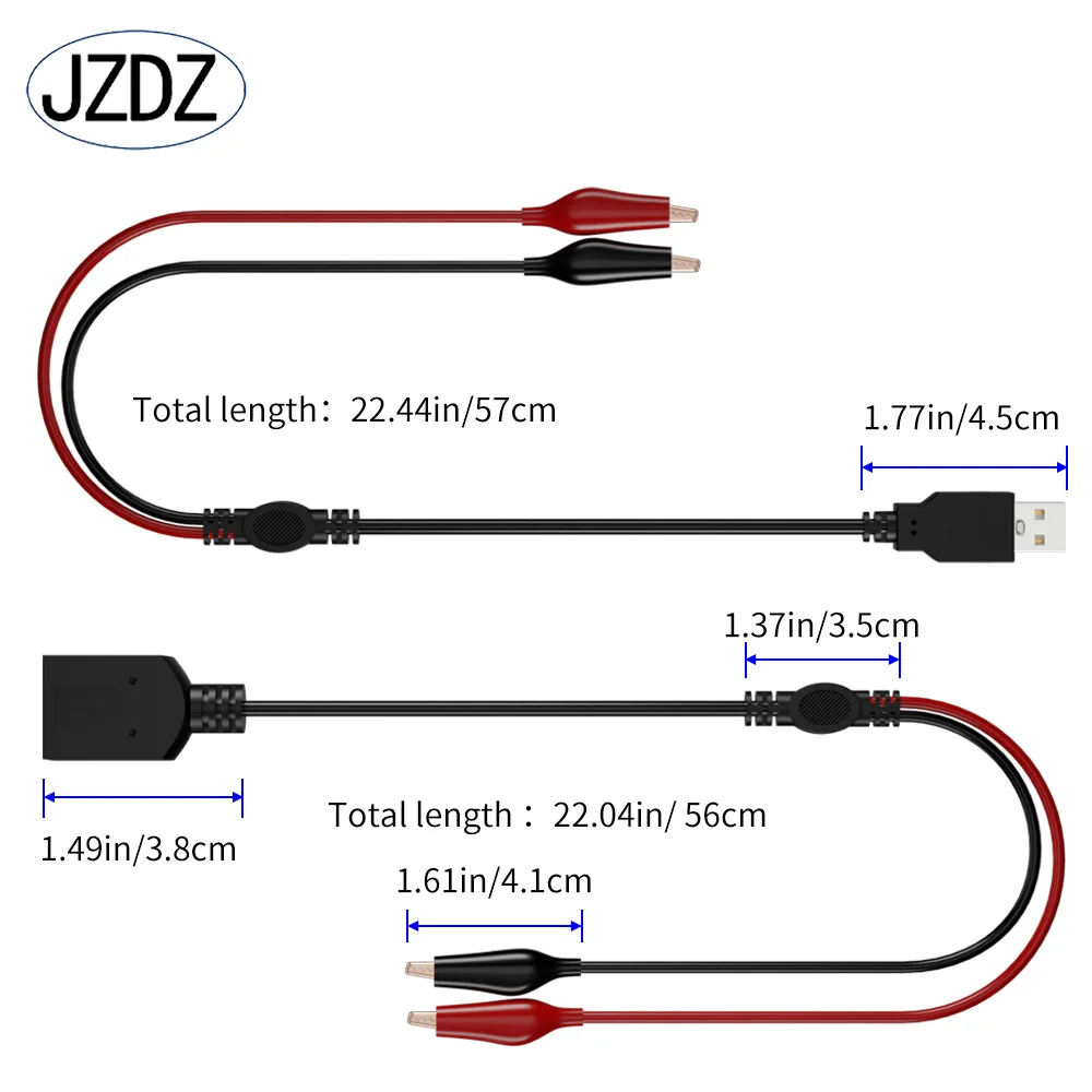 JZDZ 2pcs Alligator Clips to USB Male/Female Test Cable 56cm Electrical Connect Line Power Supply Adpater Wire J.70066