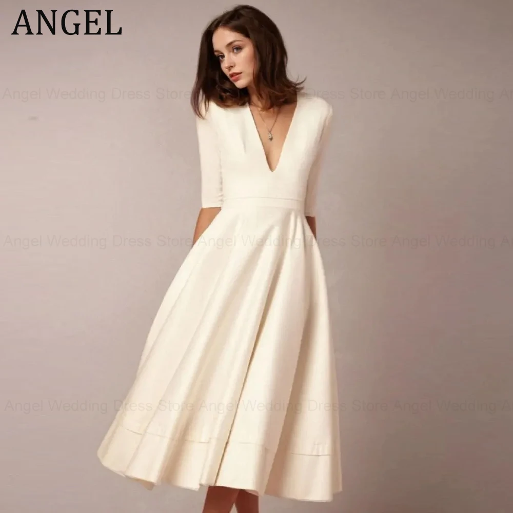 

ANGEL Satin Prom Dress Wedding Dresses For Woman Customized Bride Gowns Applique A-Line Tulle Illusion Back Vestidos de novia