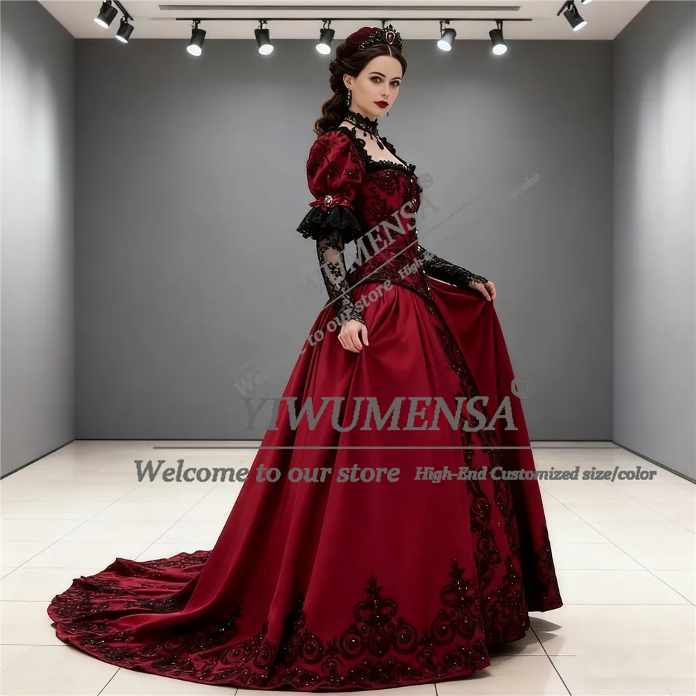 Aangepaste gotische bordeaux zwarte galajurk halve mouwen kanten applicaties satijnen rugloze avondjurken kleding voor speciale gelegenheden
