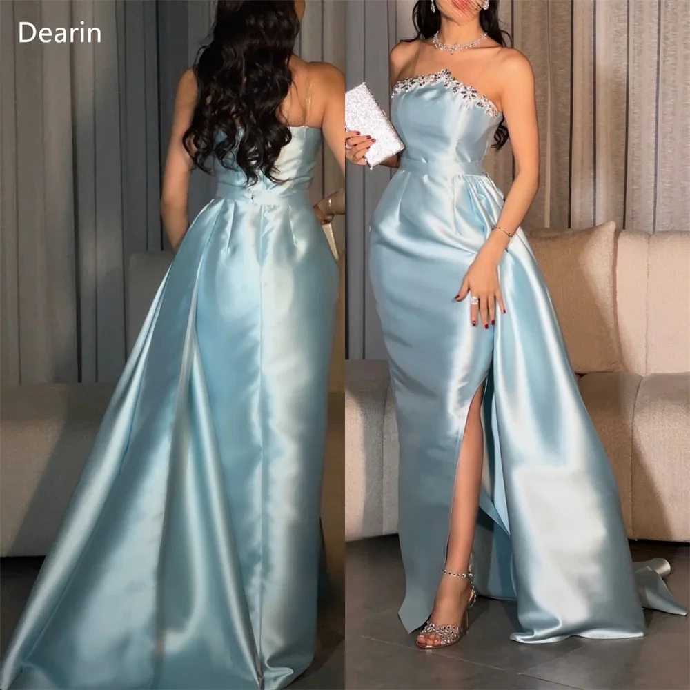 

Customized Evening Gown Dearin Spaghetti Strap Column Floor Length Beading Sleeveless Bespoke Occasion Dresses Prom Saudi Arab