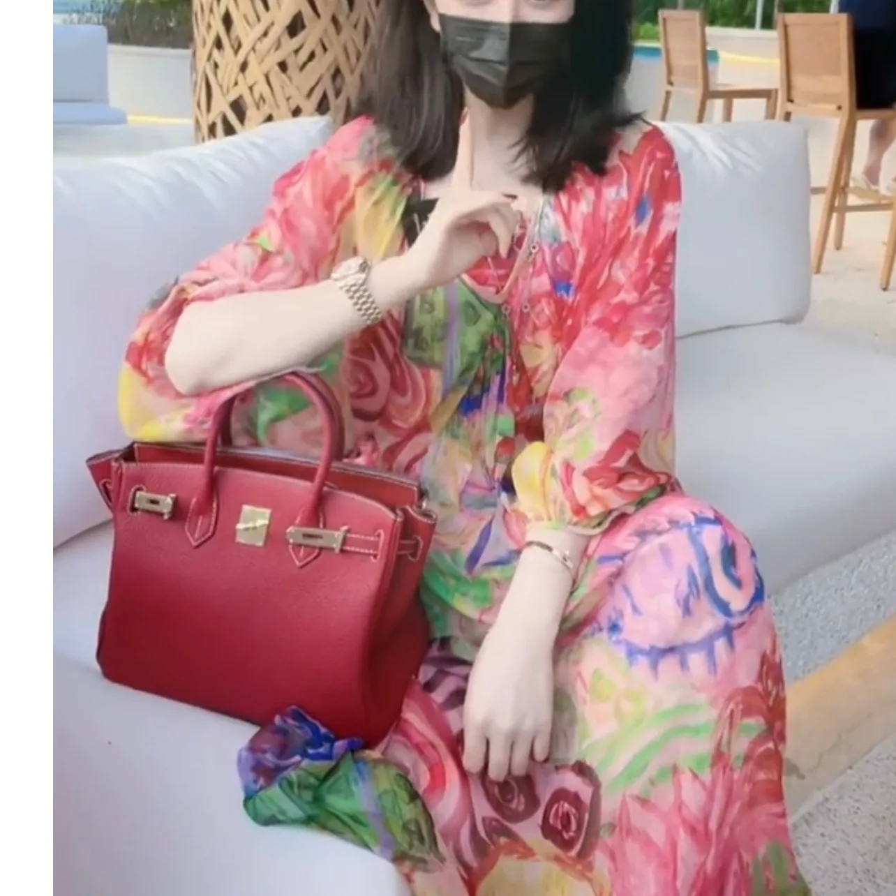 Spódnica n Sle V-Ne Printed Dr 2024 Summer Travel Beach Holiday Ele Beachy Drifting Skirt Floral Pattern Polyester