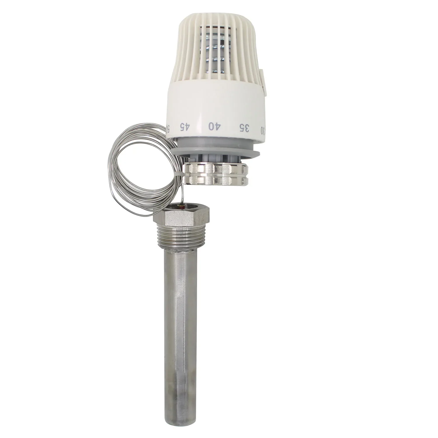30-70 องศาควบคุมระบบทำความร้อนหม้อน้ำ thermostatic วาล์วหัว M30 * 1.5 มม.รีโมทคอนโทรล 1/2 Thermowell ท่อ