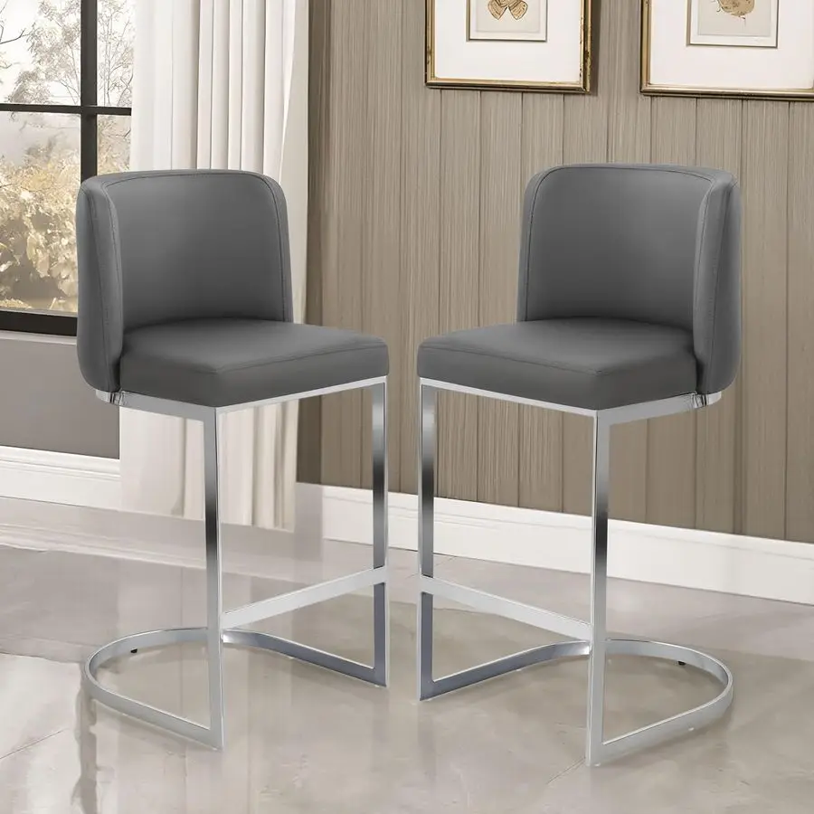 

Комплект из 2 барных стульев для высоких столешниц, современные стулья для барной стойки высотой 26 дюймов с спинкой и металлическим каркасом в форме буквы С, обитые искусственной кожей.