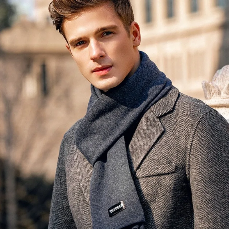 

Новый шерстяной зимний теплый шарф, мужской однотонный универсальный модный шарф, мягкий, приятный для кожи, ветрозащитный и морозостойкий, подарок