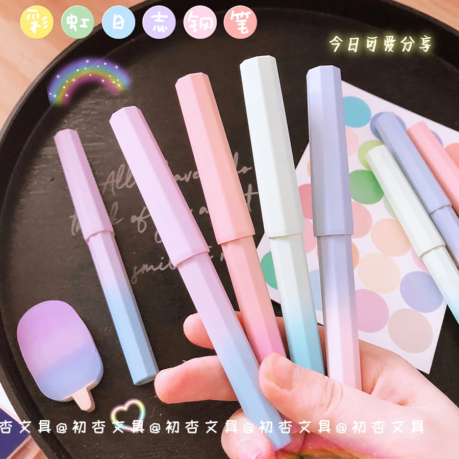 Student Rainbow Kawaii Fountain Pen Replacable Ink Set Blue ink EF 0.5mm School Pens Office Supplies Stationery for Writing