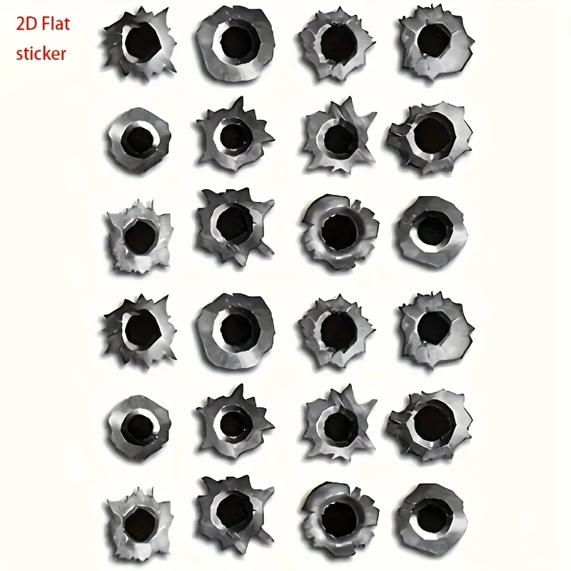 2D Flat sticker DIY waterproof 24pcs bullet hole stickers - hidden decoration car accessories - funny prank shooting stickers