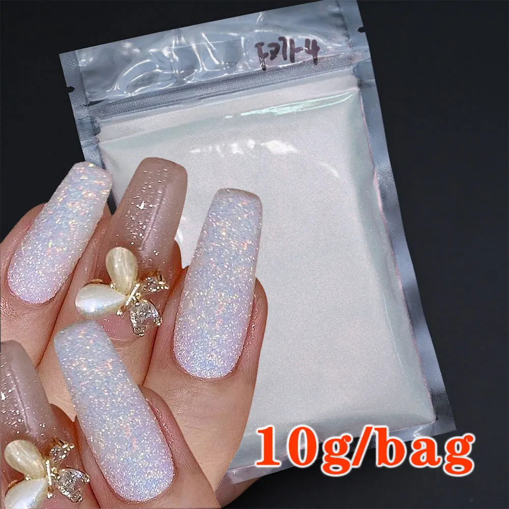 10g 0.2mm Shimmer Witte Regenboog Nail Glitter Poeder Holografische Shining Suiker Diamant Snoep Jas Nail Dust Nail Art decoraties