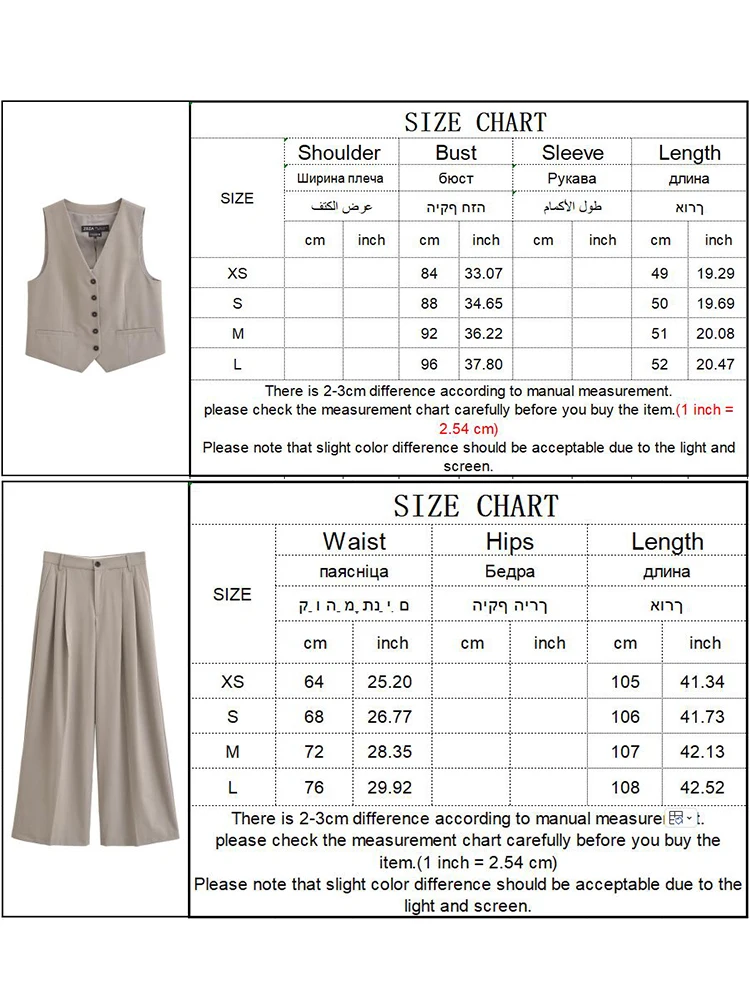 TRAF Autumn Office Lady Long Pants Sets 2024 Sleeveless V-neck Vest Coats High Waist Wide Leg Pant Set 2024 Women Outfits