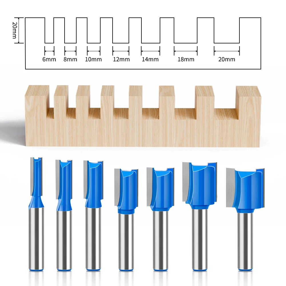 7pc 8mm Shank Straight Bit Tungsten Carbide Double Flute Router Bits Milling Cutter For Wood Woodwork Tool