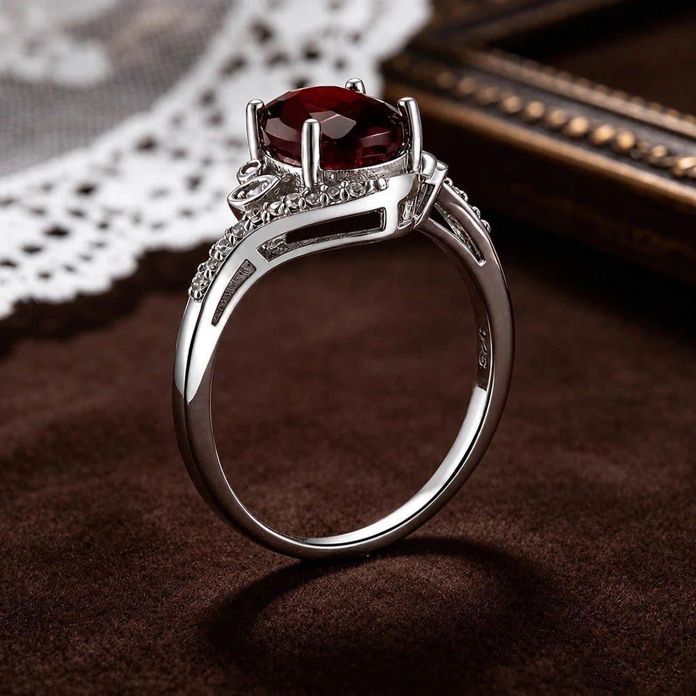 Edler 925 Sterling Silber Damenring mit Natürlichem Granat Geburtsstein, Edle Schmuckstücke, Geschenk für Jahrestag, Bankett, Festlichkeiten – Detail 7