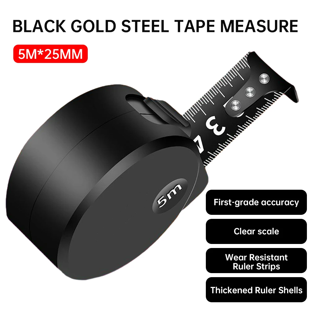 5M Black Steel Material Measuring Tape Measure Multifunction Household Woodworking Mini Measuring Tools