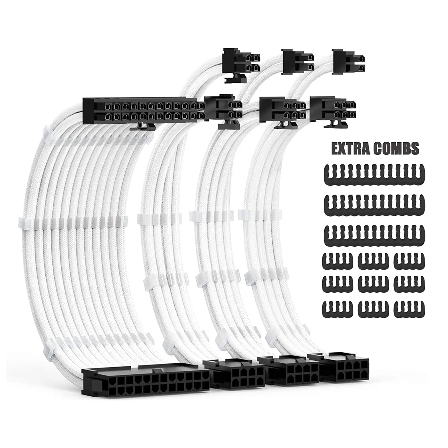 

PSU Cable Extensions Kit 30CM with Cable Combs Extension Power Supply Cable 24Pin 8Pin(4+4) 8Pin(6P+2P) for ATX Power