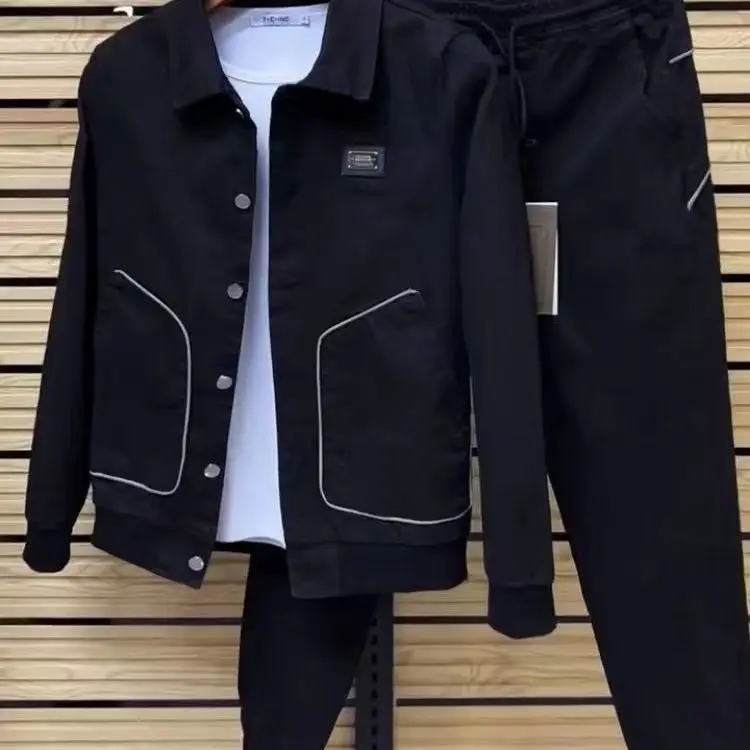 

Новый мужской комплект из двух предметов: приталенная куртка и брюки в корейском стиле, модный повседневный спортивный костюм для молодежи, весна-осень 2026
