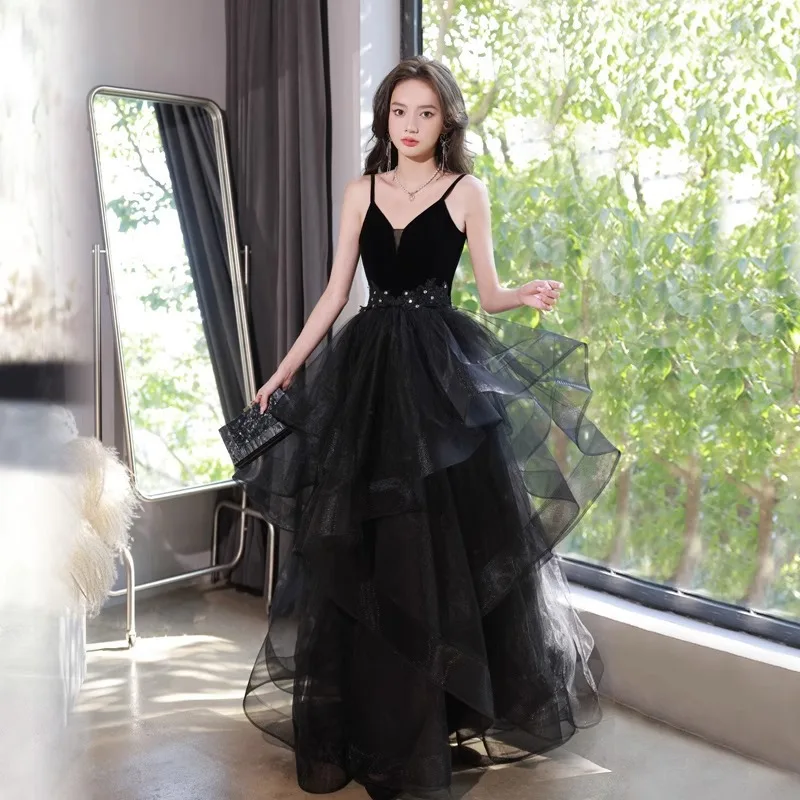 Черное элегантное вечернее платье для женщин, новый стиль 2025 года, вечернее платье в сказочном стиле, сексуальное платье знаменитости, осенний сексуальный ремешок