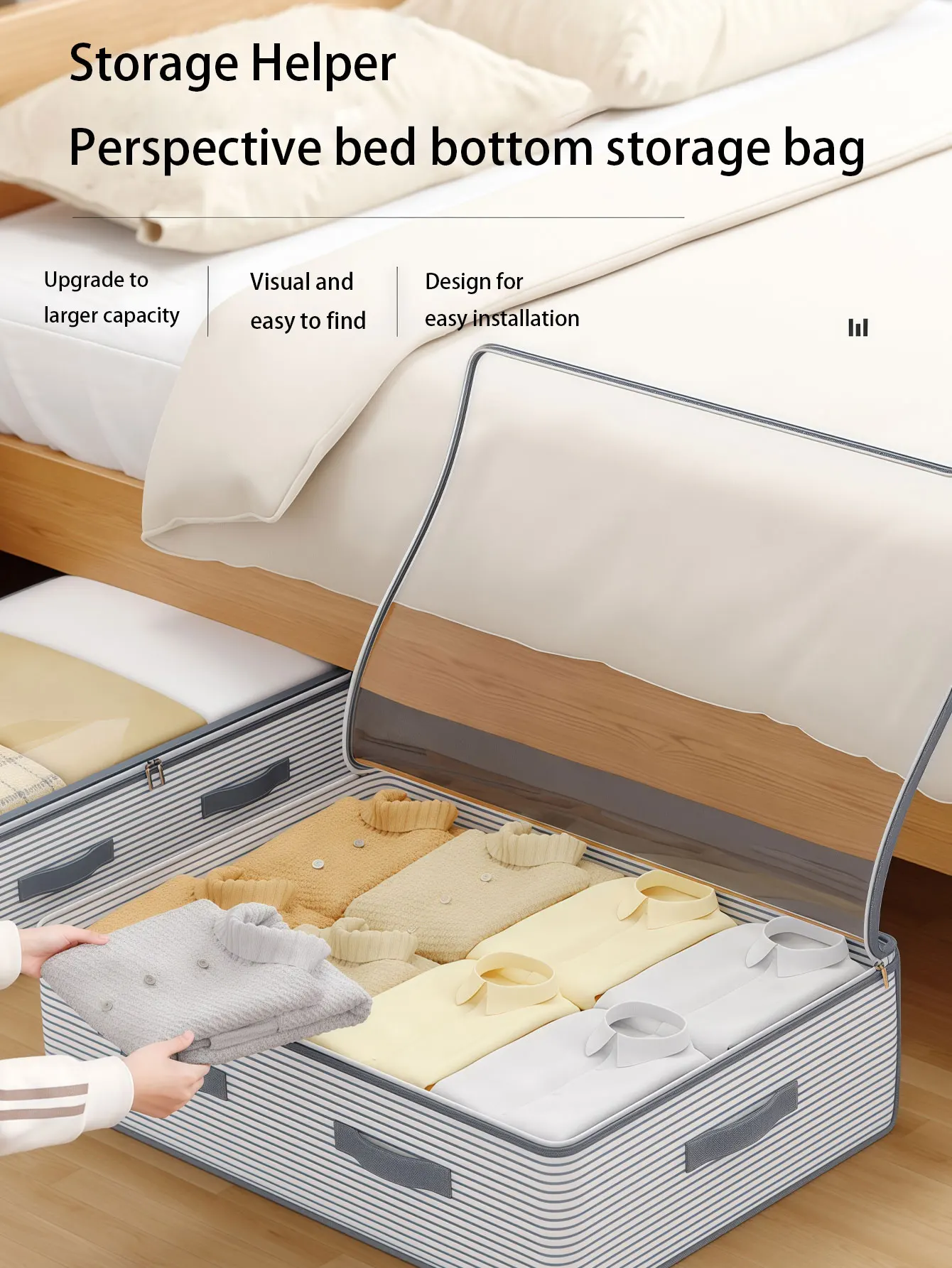 Saco Organizador para Fundo de Cama, Dobrável, Transparente, para Cobertores, Roupas, Edredons, Brinquedos, Grande Capacidade, à Prova de Poeira