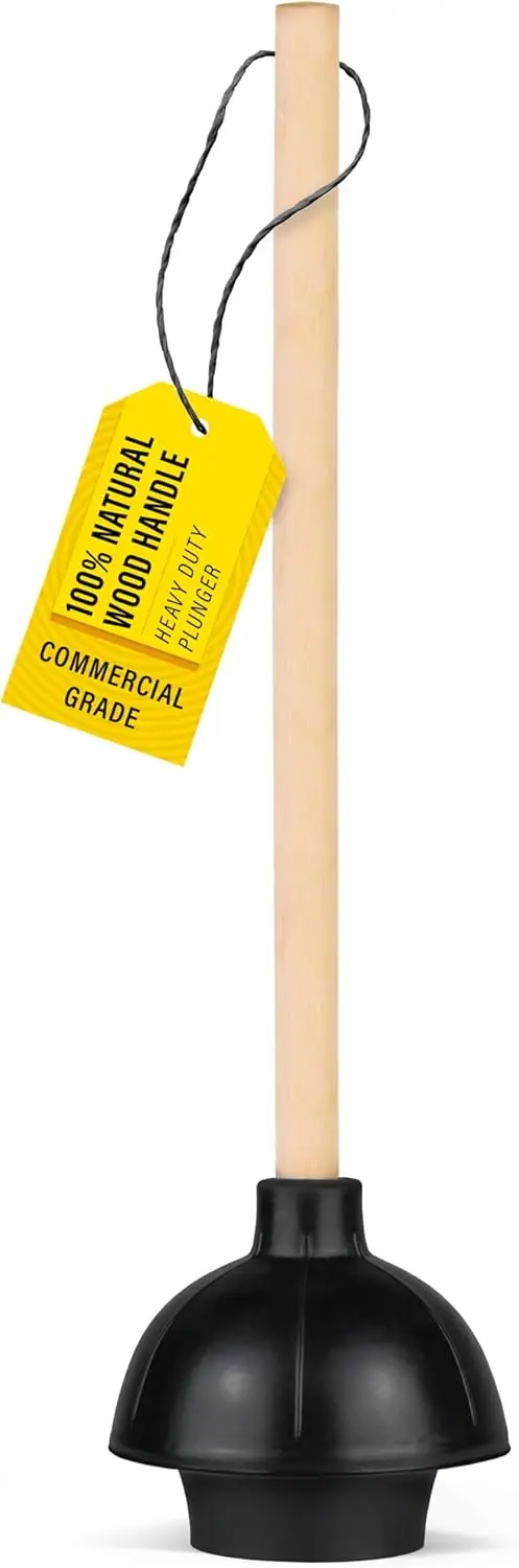 

Heavy Duty Toilet Plunger, Commercial Grade Double Thrust Force with Wood Handle (22")