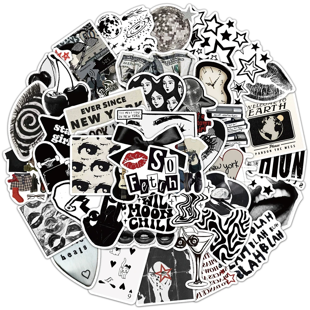

10/30/50pcs Retro Black and White Y2K Girls Aesthetic Stickers Graffiti Suitcase Notebook Guitar Laptop Cool Waterproof Sticker