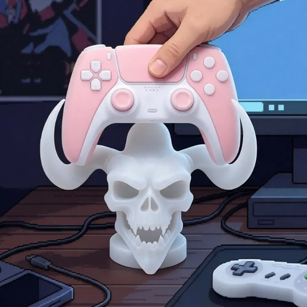 Devil Horn Skull Game Controller Stand UV‑Cured Resin 3D Printed Non‑Slip Desktop Holder Compatible for PS5 PS4 Gamepad Storage