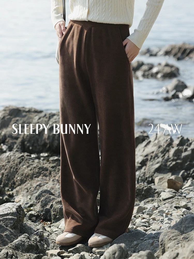 

Warm Loose High Waist Straight Pants Winter Thickened Drawstring Elastic Waist Trousers Women Petite Slim Long Fall Daily Outfit