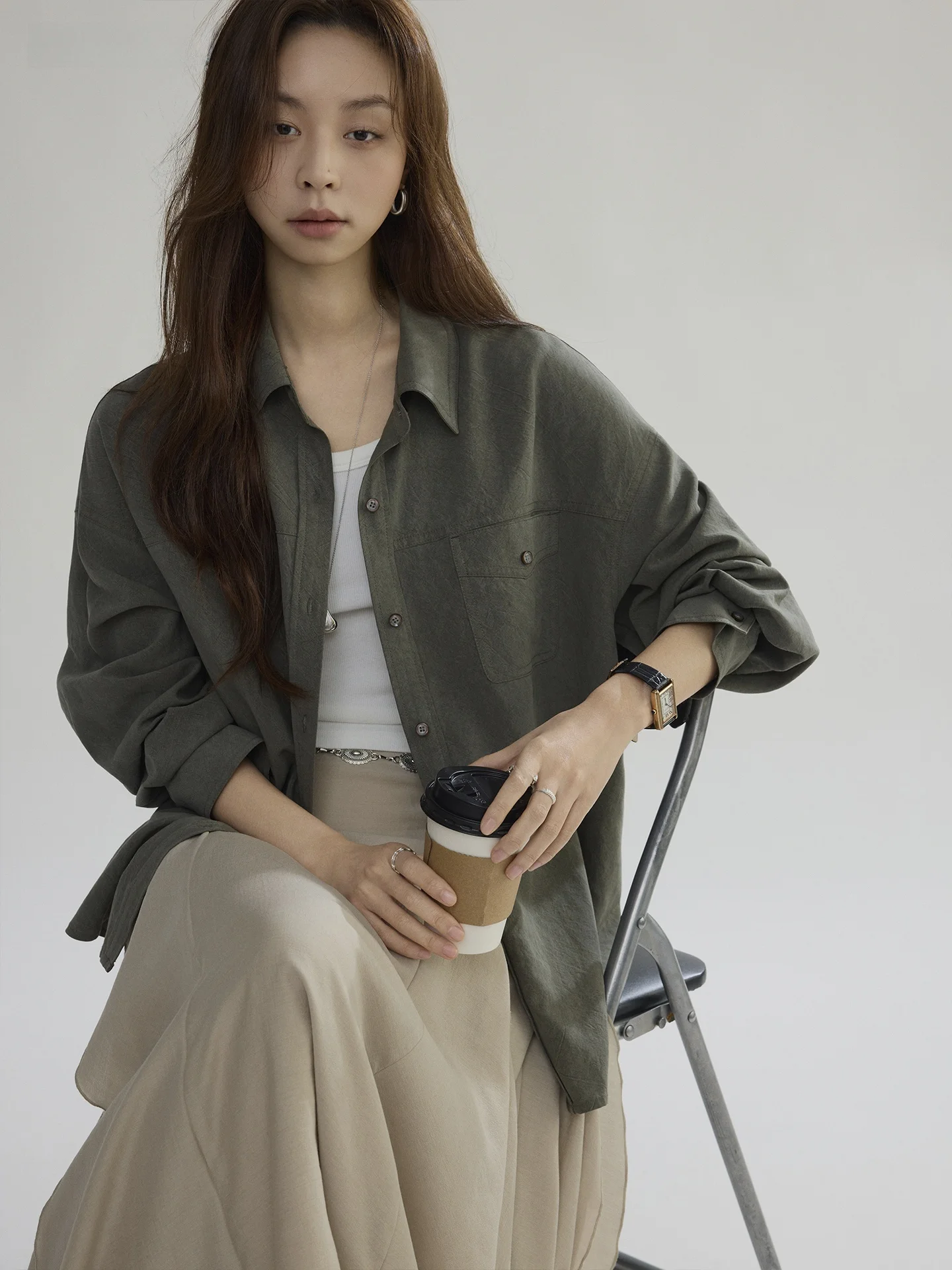 

Joli Choose Women's Casual Long Sve irt Loose Fit Pure Color Early Spring New Sle Leisure Faion Top