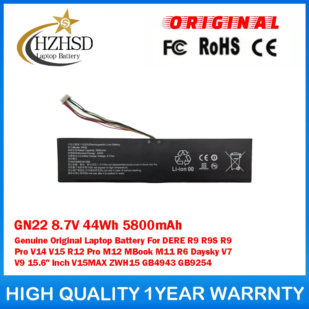 

GN22 8.7V 44Wh 5800mAh Genuine Original Laptop Battery For DERE R9 R9S R9 Pro V14 V15 R12 Pro M12 MBook M11 R6 Daysky V7 V9 15.6