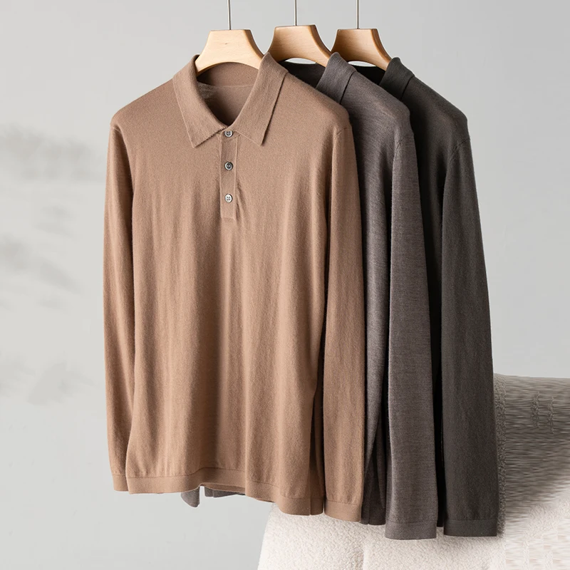 

2025 Autumn Winter New 100% Pure Cashmere Men's Polo Collar Sweater Comfortable Warm Cashmere Pullover Men's Clothing