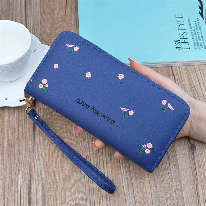 Dompet wanita dompet panjang kulit PU merah/biru/hijau/abu-abu/hitam/pink tas ponsel kualitas dompet penyimpan kartu