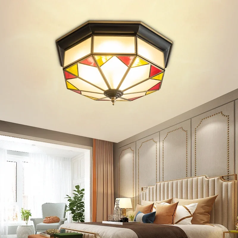 

All copper, American style, bedroom, ceiling lamp, retro, European style, villa, door