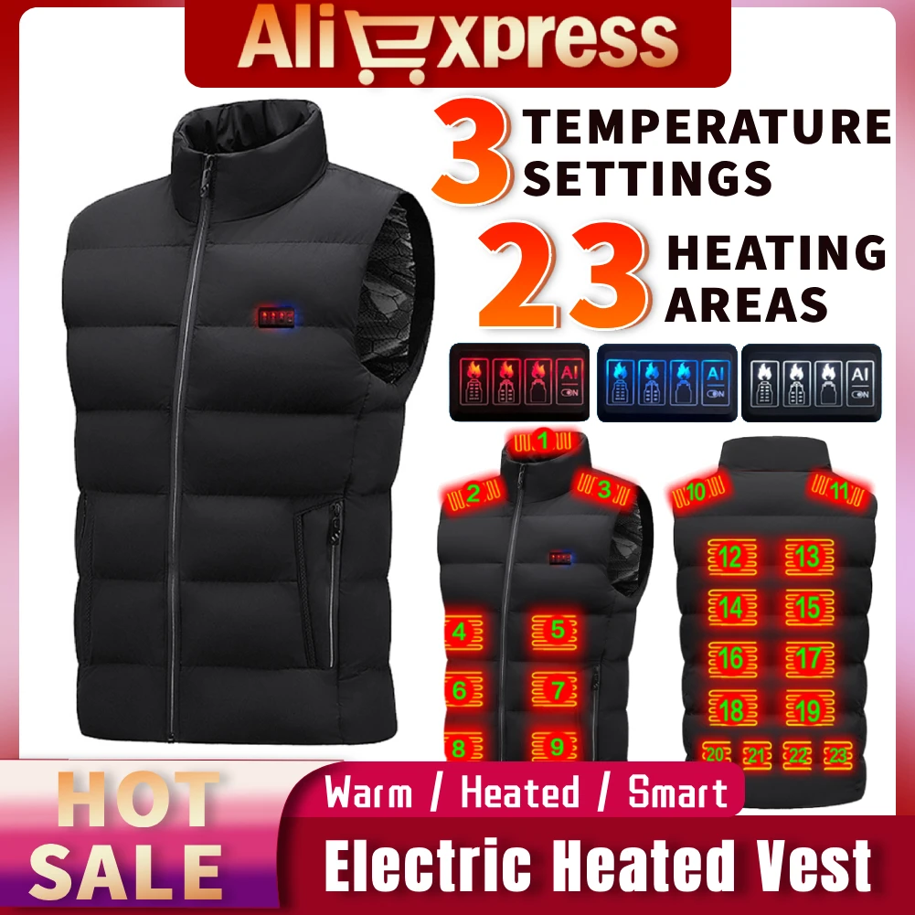 

23 Heating Areas Heated Vest Unisex USB 5V Electric Self Heating Cotton Vest Thermal Winter Warm Jacket Outdoor Warmer Waistcoat