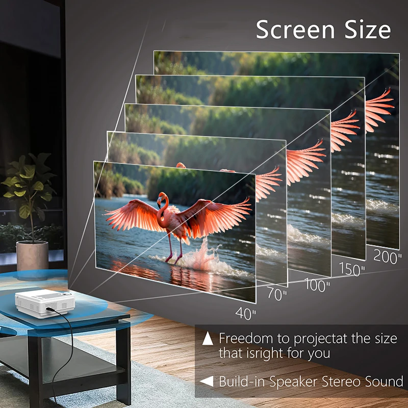 Native 1080P Projector with WiFi, 4K Support Home Projector, Portable Outdoor Projector,Movie Projector Compatible with TV Stick