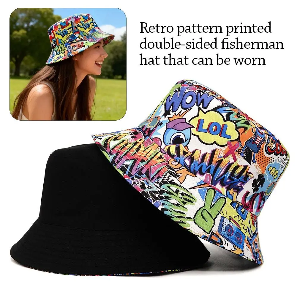 

Spring Summer Graffiti Sunscreen Bucket Hats Sun Protection Letter Print Fisherman Hat Breathable Foldable Sunshade Hat Outdoor