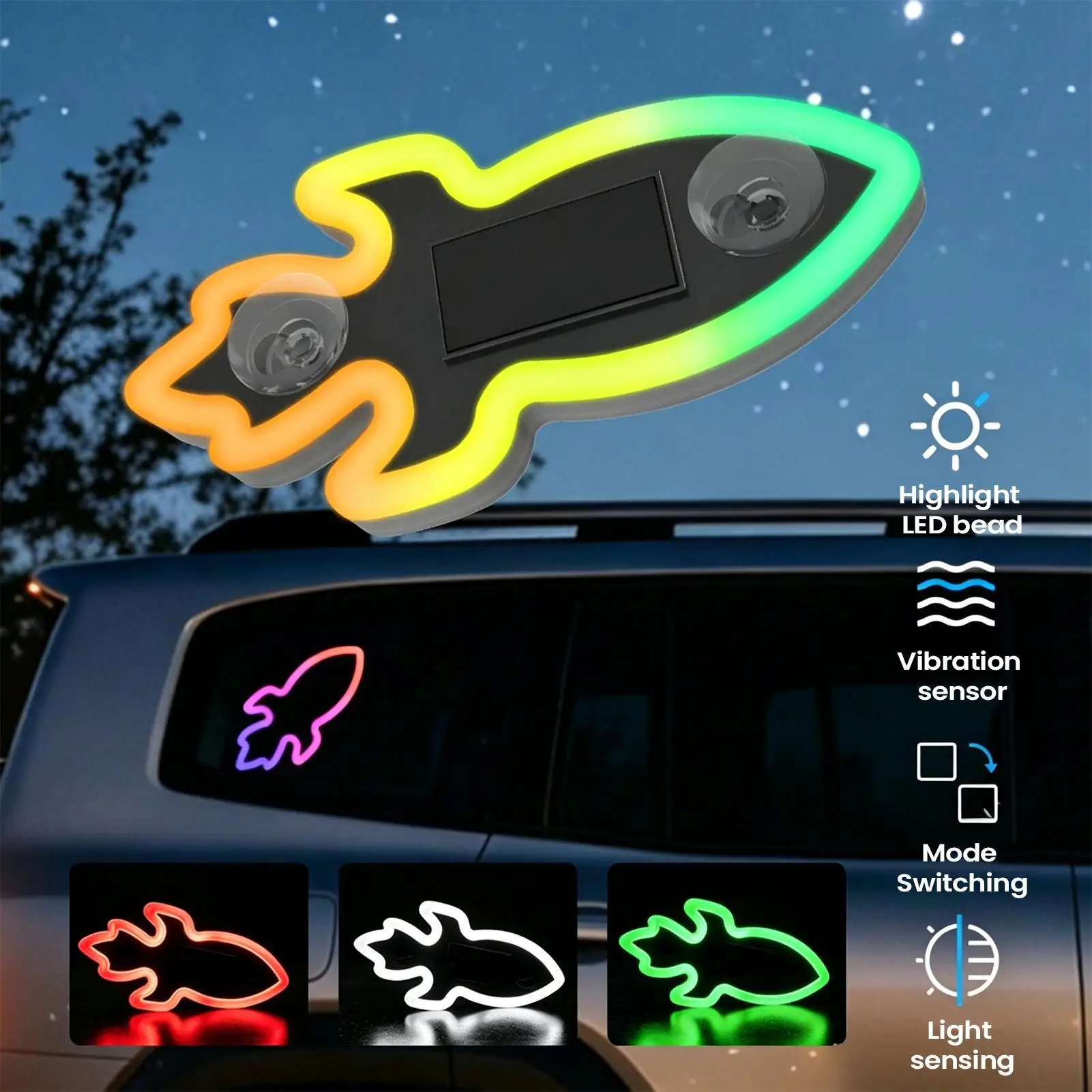 Auto Glow Solar Light Car 6 Modes Colorful USB Rechargeable Decor Solar Powered LED Car Light for Sedan SUV RV ATV Windshield