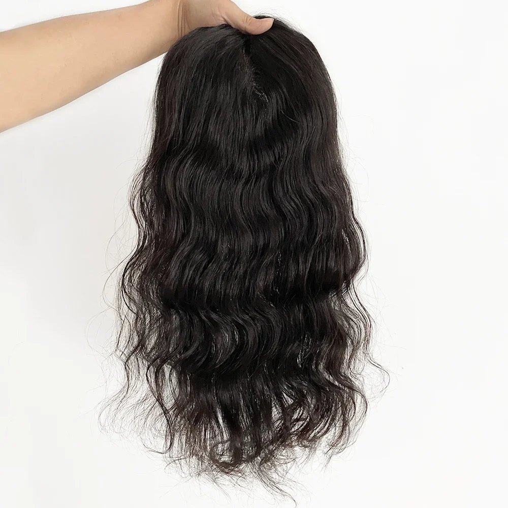 Tupé de pelo negro transpirable para mujer, Base de piel, cabello humano rizado oscuro, Topper de cabello humano virgen, piezas de cabello