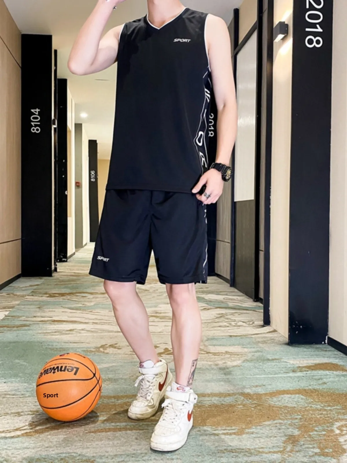 

Мужской комплект спортивной одежды из полиэстера: футболка для баскетбола и бега из ледяного шелка с быстрым высыханием, шорты для утренних пробежек