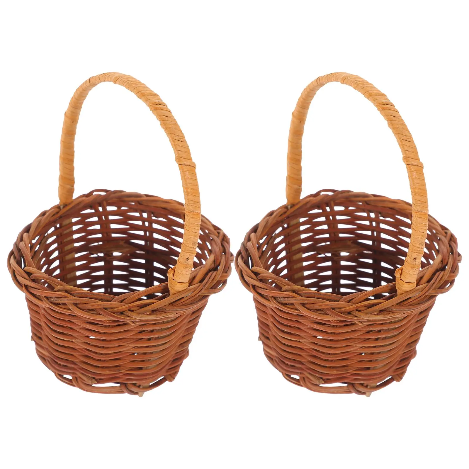 

2 Pcs Outdoor Mini Rattan Hand Basket Baby Collapsible Laundry Baskets Woven Picnic Mang Vine Wicker Storage House Decor
