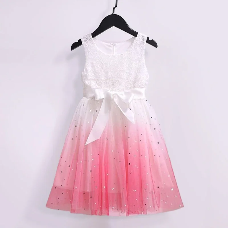 Dress for Kids 2024 New Summer Clothes for 2-8Y Children Clothing Pink Ombre Princess Casual Dress for Girls Birthday Party Wear