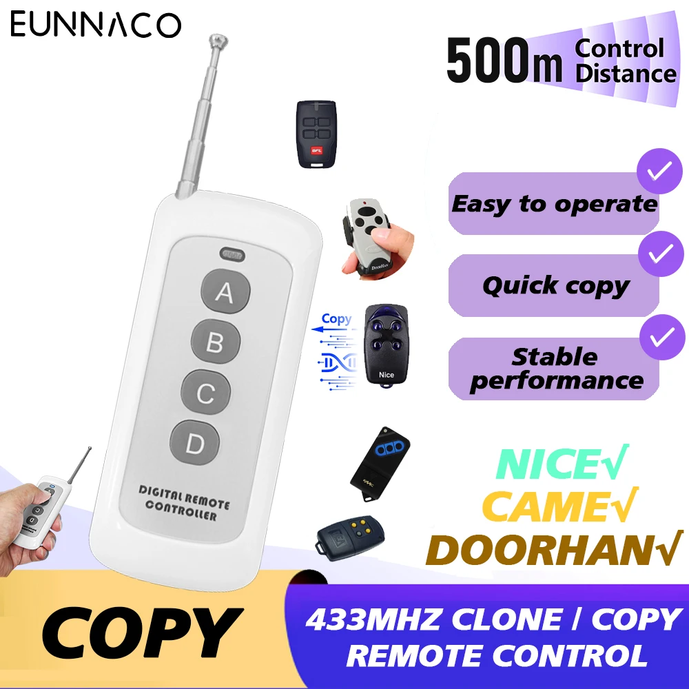 

RF433MHz Clone Remote Control Copy Transmitter Cloning Learning Fixed Code Duplicator for Garage Door CAME NICE Doorhan CASIT