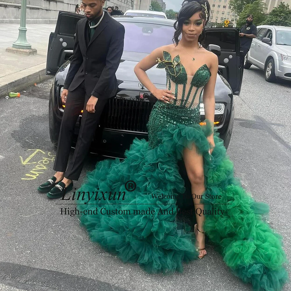 

Luxury Crystal Prom Dresses for Woman 2025 Tulle Pleats Side Slit Mermaid Wedding Party Gowns Customized vestidos de cerimônia