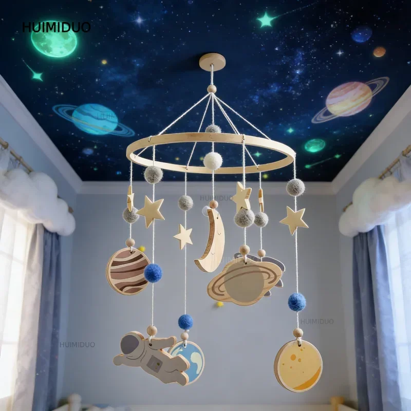 Space Mobile Felt Planet Crib Mobile Shower Gift Craft Bed Crib Hanging Mobile Astronaut