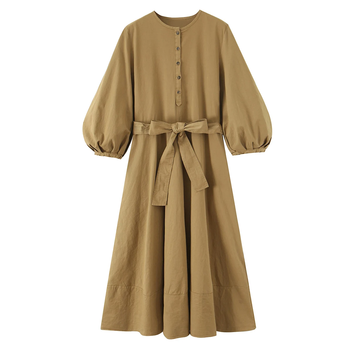 Sukienka damska z bufiastymi rękawami, jesienna, luźna, w kratę, midi, z paskiem.