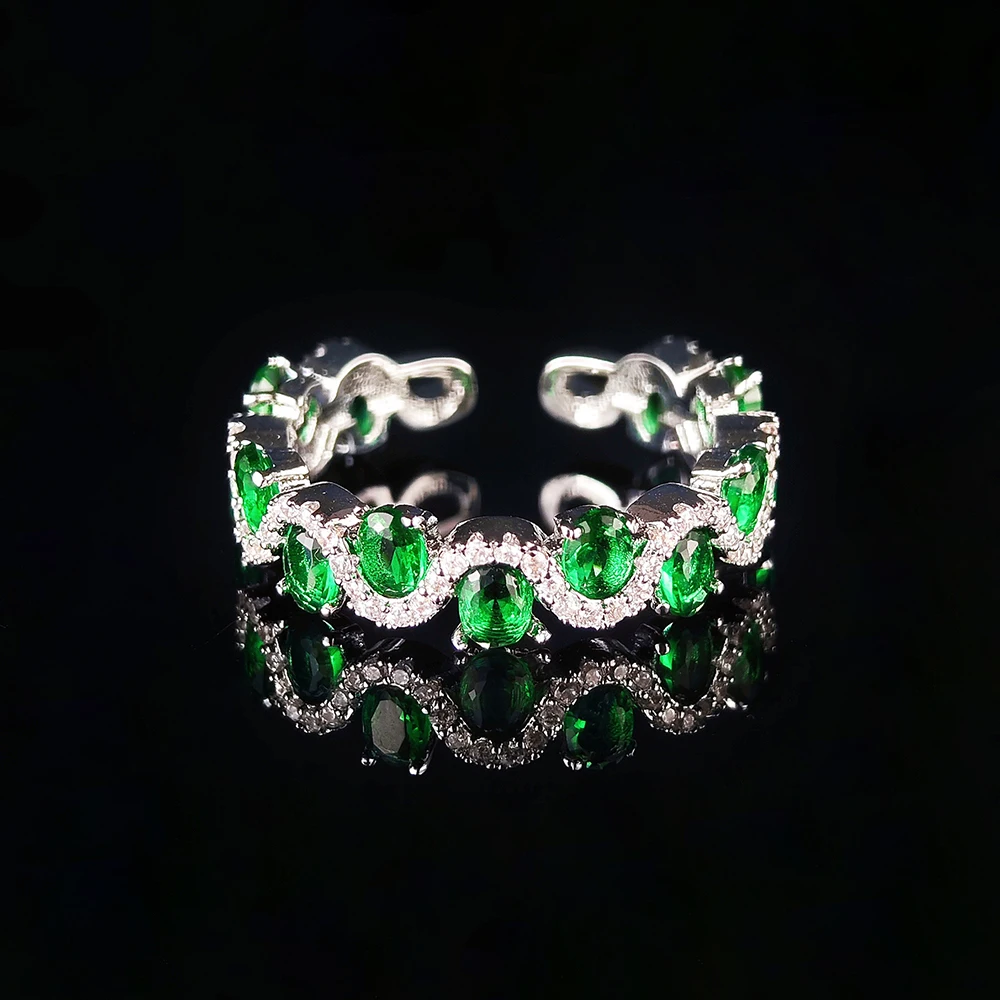 

2024 new arrival luxury green color oval eternity band adjustable ring for women party gift drop shipping r8417