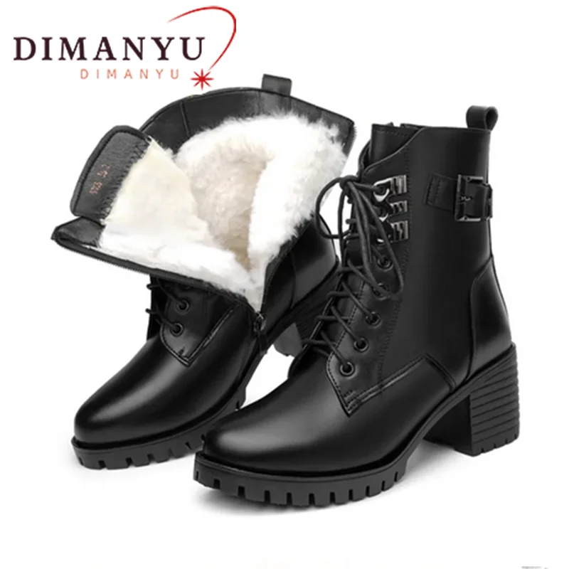 

DIMANYU Women's Anti slip 2024 New Genuine Leather Women's Winter Boots Wool Warm Women's Motorcycle Boots