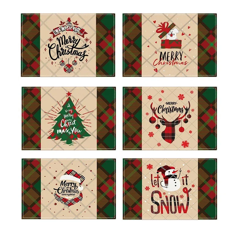 

1PC Luxury Christmas Print Placemats Linen Non Slip Heat Resistant Table Mats for Party Kitchen Wedding Dining Decoration