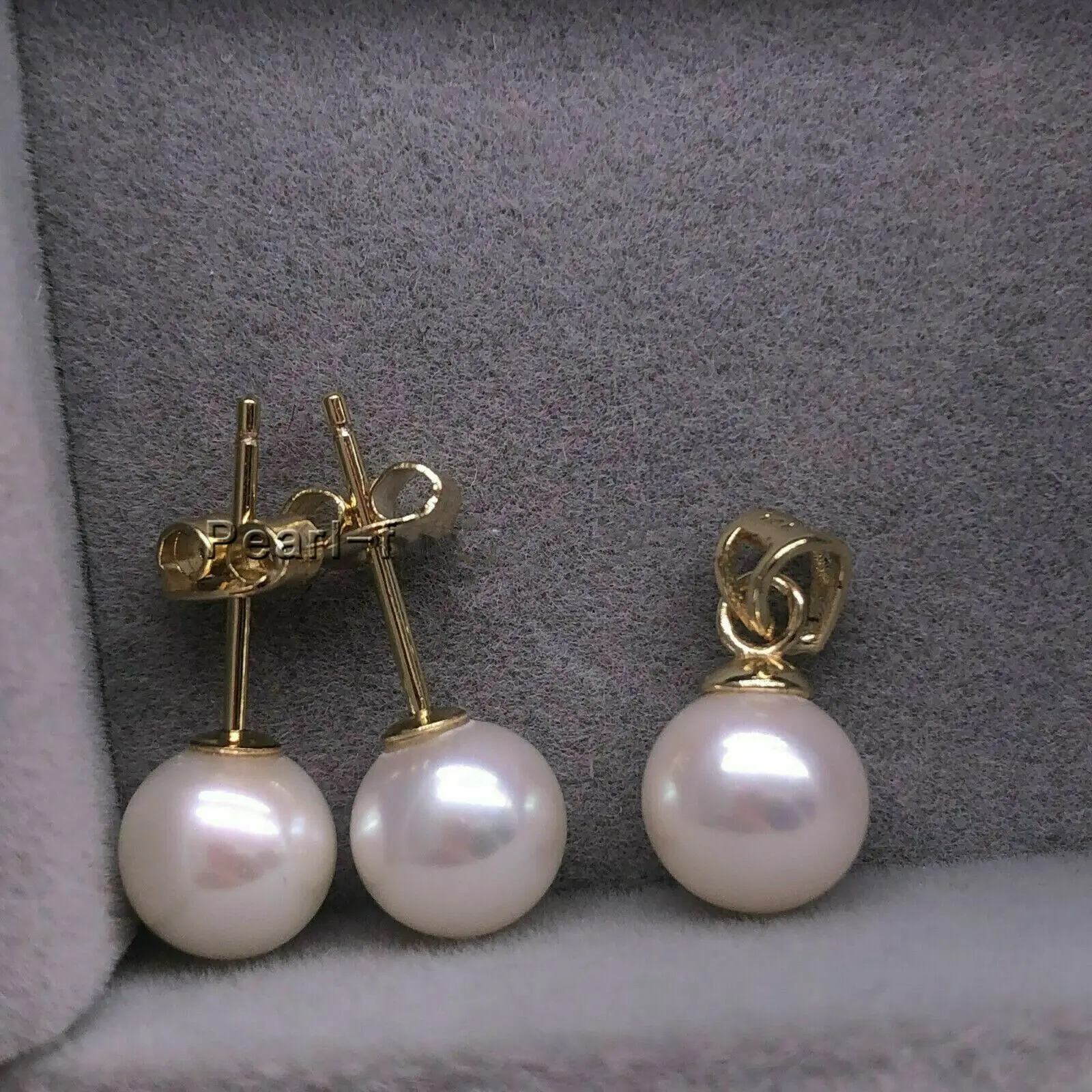 

Gorgeous AAAA 9-10mm south sea White Round pearl pendant &earring sets 14K