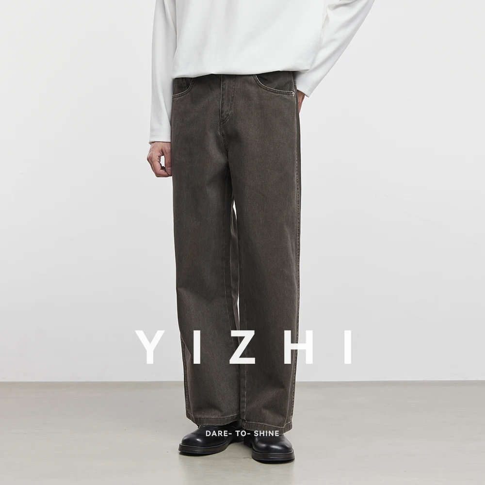 100% Cotton Men's Baggy Straight Jeans Comfortable Soft Casual Pants Fashion Korean White Brown Denim Trousers Male Clothing - Image 5