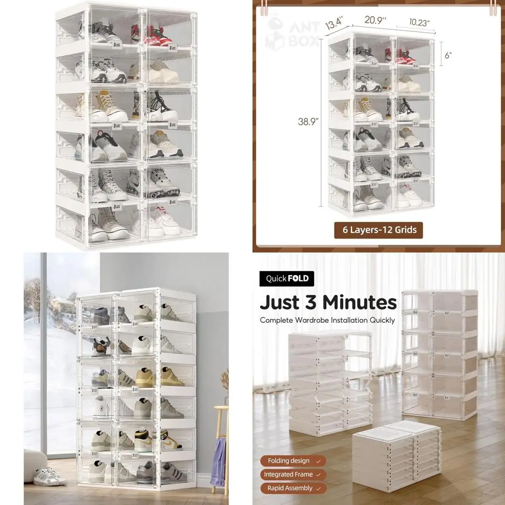 

Компактный 6-ярусный пластиковый органайзер для обуви с прозрачной магнитной дверцей на 12 пар