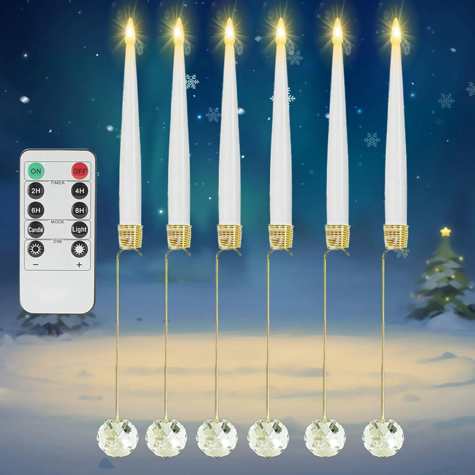 

Christmas Tree Candles Battery Operated LED Candles with Remote 6 Piece Flameless LED with Pearl Ball Hook Decor for Holiday