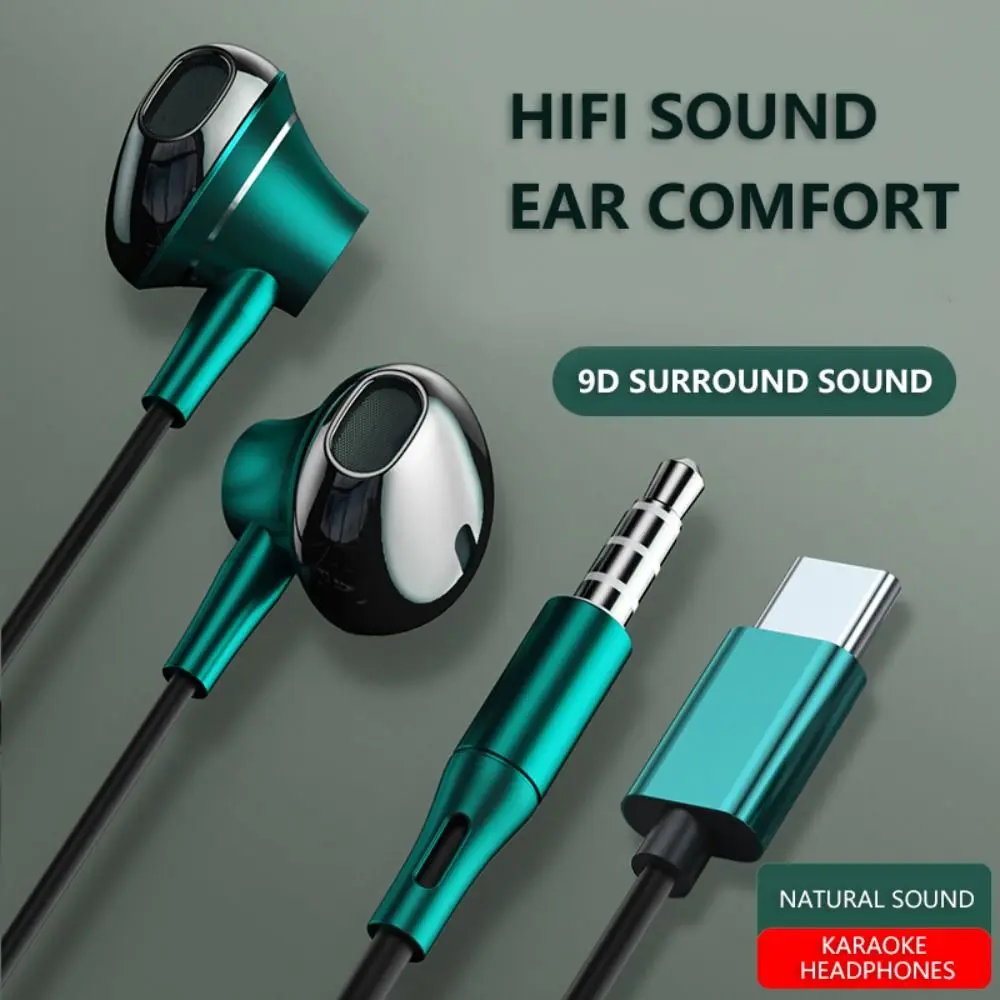 Type-C In-Ear Wired Karaoke Headphones 3.5mm Stereo Music Earbud Handfree Headset Earphones with Mic For Xiaomi For Huawei