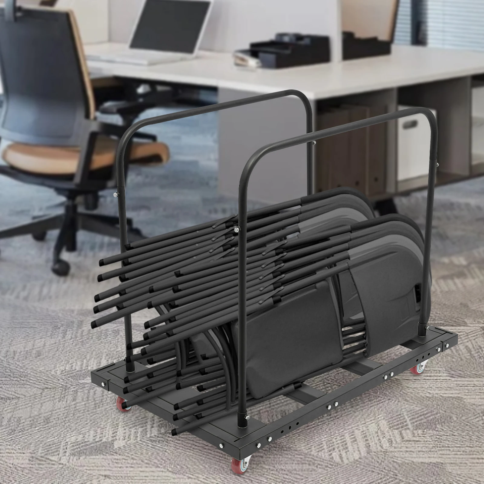Black Large Capacity Rolling Cart, Folding Table Cart, Rectangular Free Standing Folding Table Trolley With 4 Wheels Load-bearing Capacity: 120kg/264.55 lbs for Schools, Event Venues,Churches, Banquet halls, Celebrations, Conference Centers, Etc.